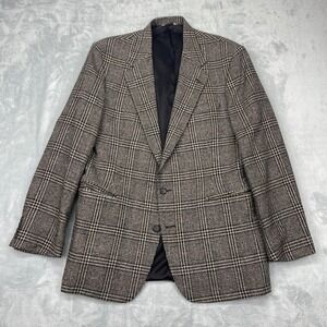 Christopher Hayes Blazer Jacket Mens 42 Brown Plaid Sport Vented Single Breasted
